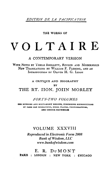 The Works of Voltaire, Vol. 38 of 42 vols. + INDEX volume 43